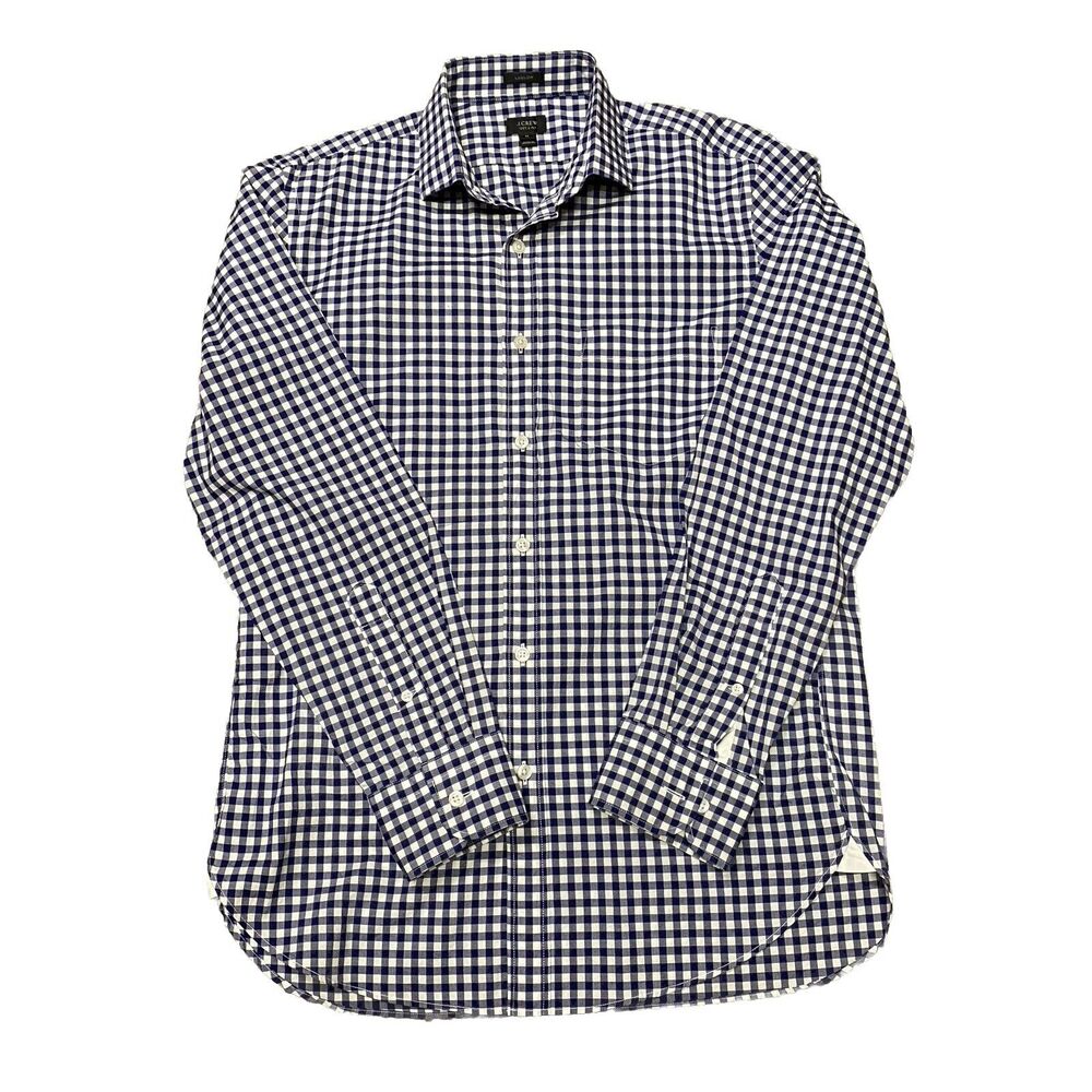 J Crew Men Ludlow 120’s 2 Ply Shirt Men Medium Blue White Check Career City Chic